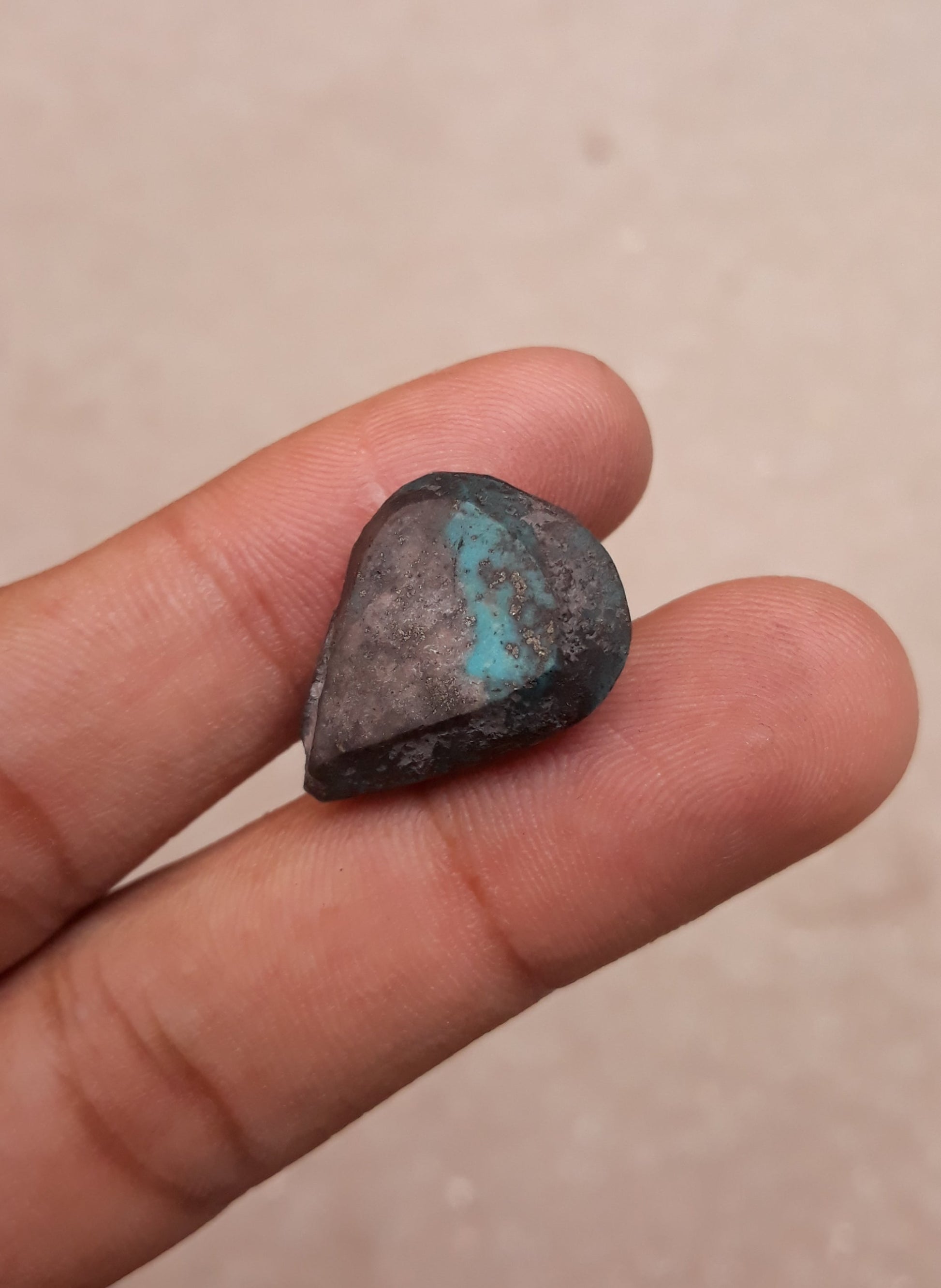Natural Certified Turquoise with Pyrite - Blue Matrix Turquoise - Shajri Feroza-25.6Ct-22x17m