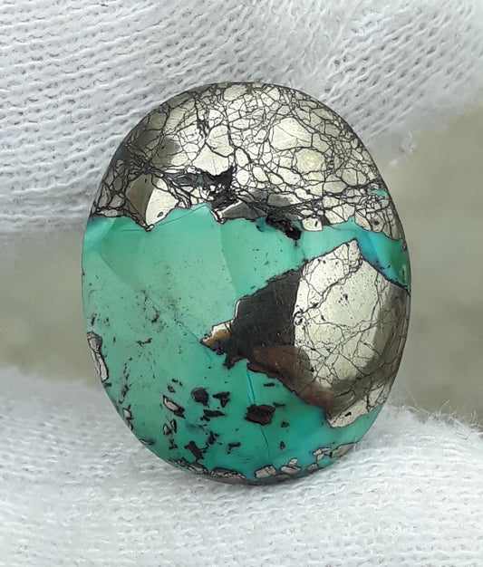Natural Turquoise with Pyrite - Green Matrix Turquoise - Shajri Feroza-35Ct