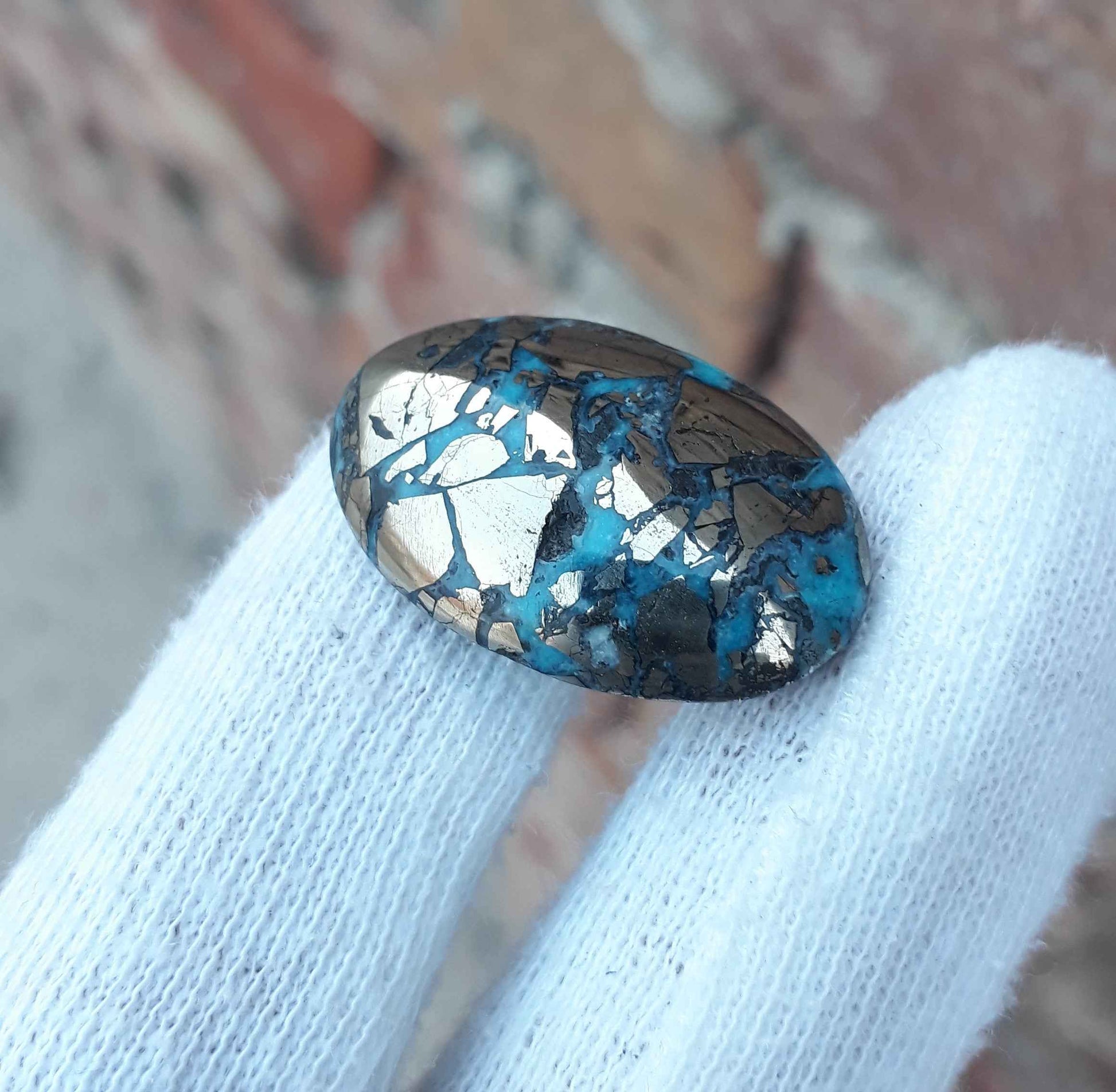 Natural Turquoise with Pyrite - Blue Matrix Turquoise - Shajri Feroza-39Ct