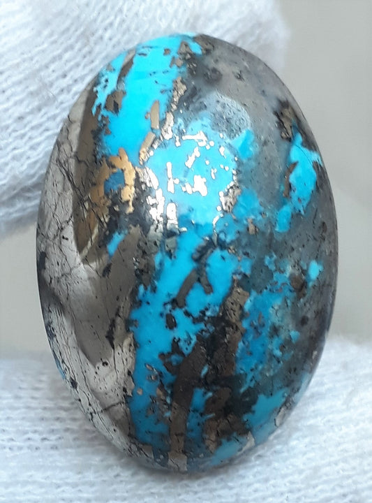 Natural Turquoise with Pyrite - Blue Matrix Turquoise - Shajri Feroza-49Ct