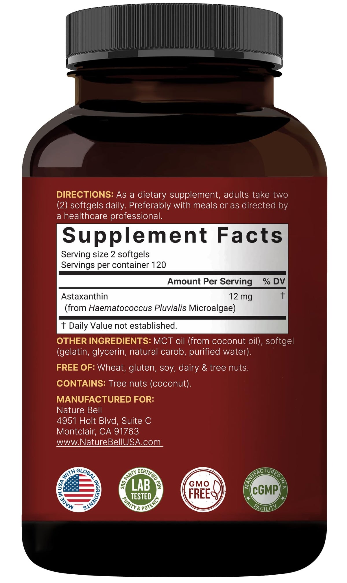 NatureBell Astaxanthin 12mg, 240 Softgels – AstaX Antioxidant Support