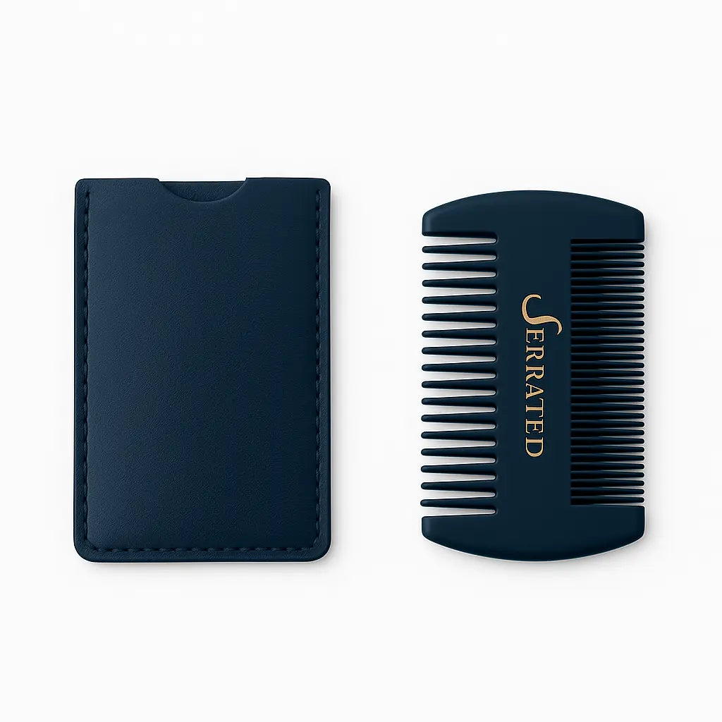 SERRATED Wooden Beard Comb with Case - Mens Tool