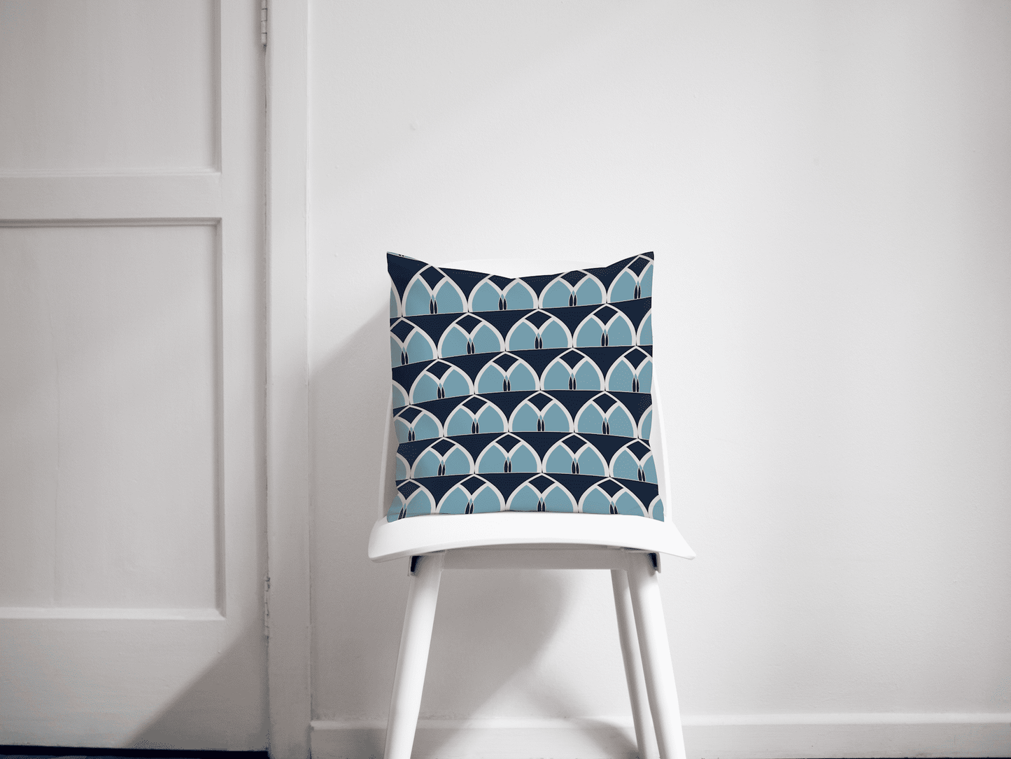Blue Geometric Arches Design Cushion, Throw Pillow