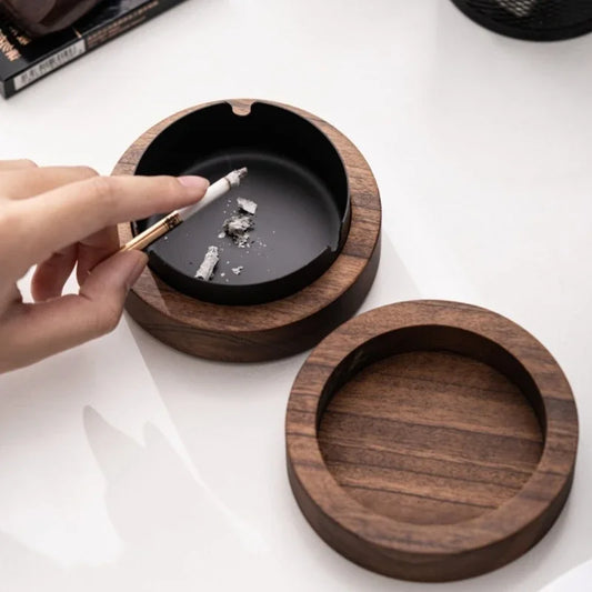 Ashtrays With Lid Walnut Wood