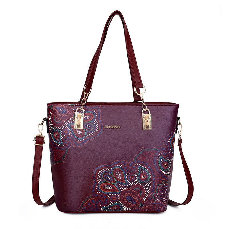 6/Piece Set Mother Handbag Vintage Tote Bags Printed High Quality Women's Bag Trend One Shoulder Crossbody Women Handbags Purse