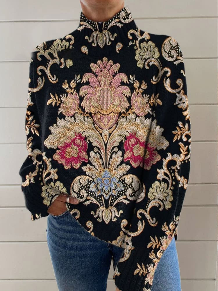 3D Color Matching Pattern Printed Turtleneck Long Sleeve Sweater