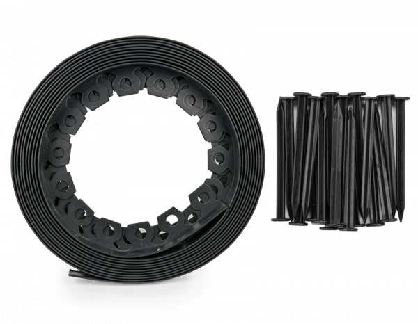 Lawn Border Set, Easy Border 40mm Black 10m With Pegs for Home and Garden Use
