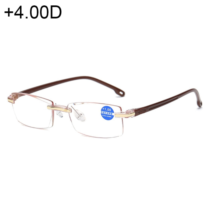 Rimless Anti Blue-ray Blue Film Lenses Presbyopic Glasses, +4.00D, +4.00D