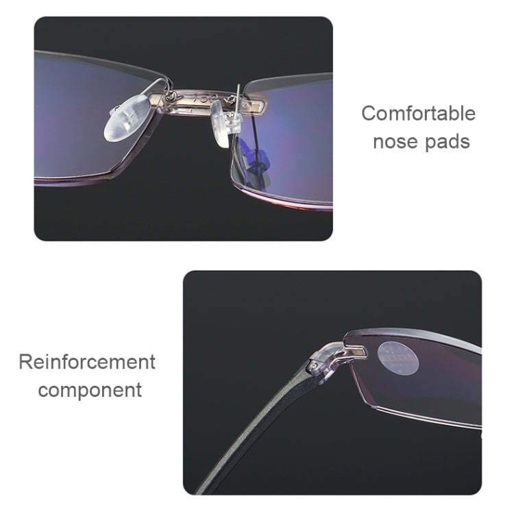 Rimless Anti Blue-ray Blue Film Lenses Presbyopic Glasses, +2.00D