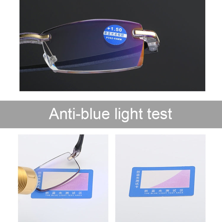 Rimless Anti Blue-ray Blue Film Lenses Presbyopic Glasses, +2.00D