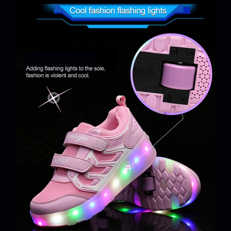 WS01 LED Light Ultra Light Mesh Surface Rechargeable Double Wheel Roller Skating Shoes Sport Shoes, Size : 32, Size : 32