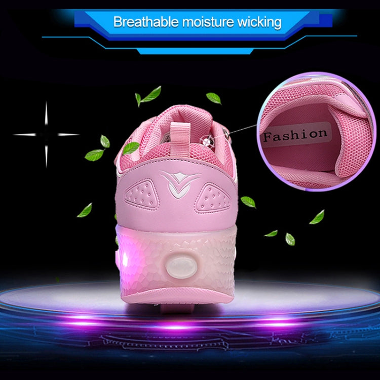 WS01 LED Light Ultra Light Mesh Surface Rechargeable Double Wheel Roller Skating Shoes Sport Shoes, Size : 32, Size : 32