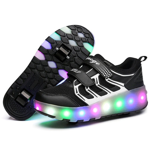 WS01 LED Light Ultra Light Mesh Surface Rechargeable Double Wheel Roller Skating Shoes Sport Shoes, Size : 32, Size : 32