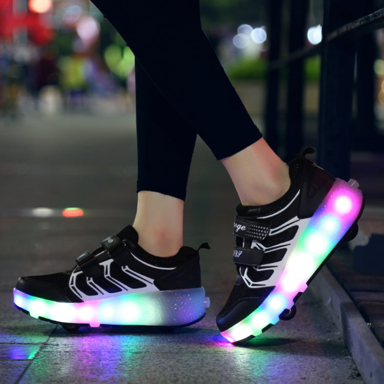WS01 LED Light Ultra Light Mesh Surface Rechargeable Double Wheel Roller Skating Shoes Sport Shoes, Size : 32, Size : 32