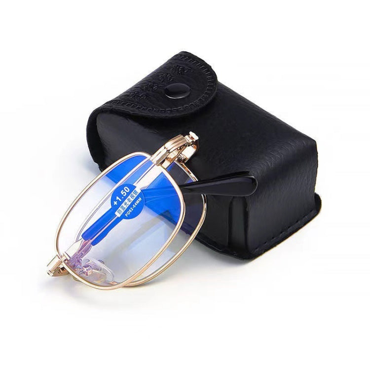 Folding Anti Blue-ray Presbyopic Reading Glasses with Case & Cleaning Cloth, +1.50D