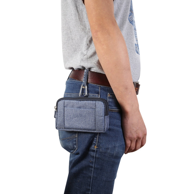 Sports Denim Universal Phone Bag Waist Bag for 5.5~6.3 inch Smartphones, Size: L (Blue)