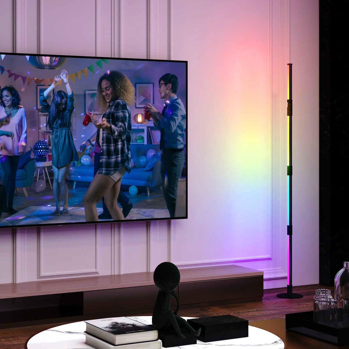 HOMCOM LED Floor Lamp, Corner Floor Lamp with App & Remote Control Dark Grey