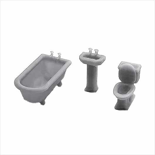OO Scale Ready to Paint Bath, Basin and Toilet (3 pieces)