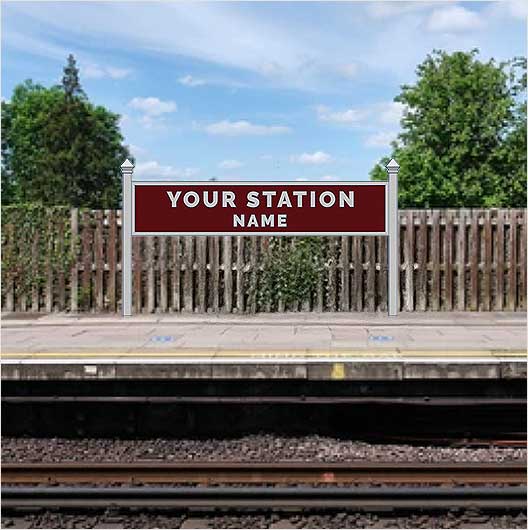 OO Scale Pre-Coloured Single-Sided Personalised Steam-Era Station Name Board - Style 1 - Two Lines of Text