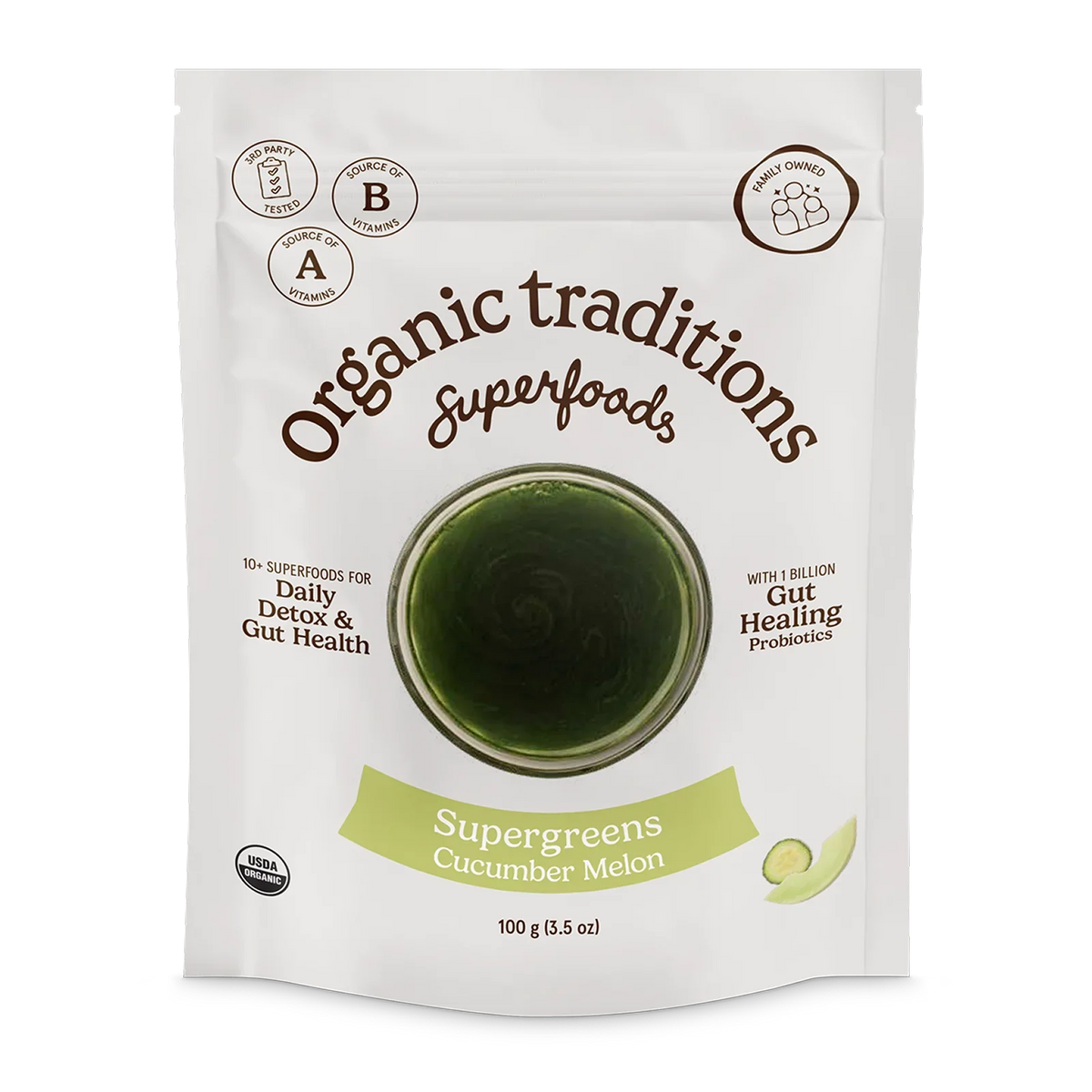 Organic Traditions Org Super Greens Cucumber Melon - 100g