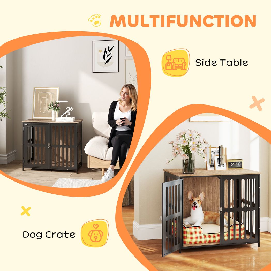 PawHut Dog Crate Furniture with Anti-Chew Resistant Mesh for Medium Dogs