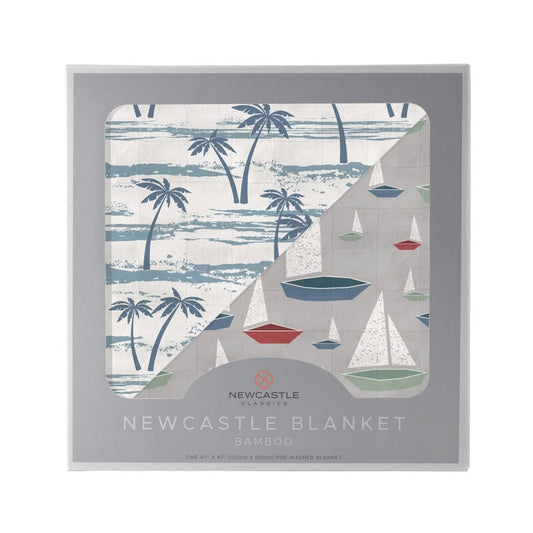 Ocean Palm Trees and Marina Sailboats Bamboo Newcastle Blanket