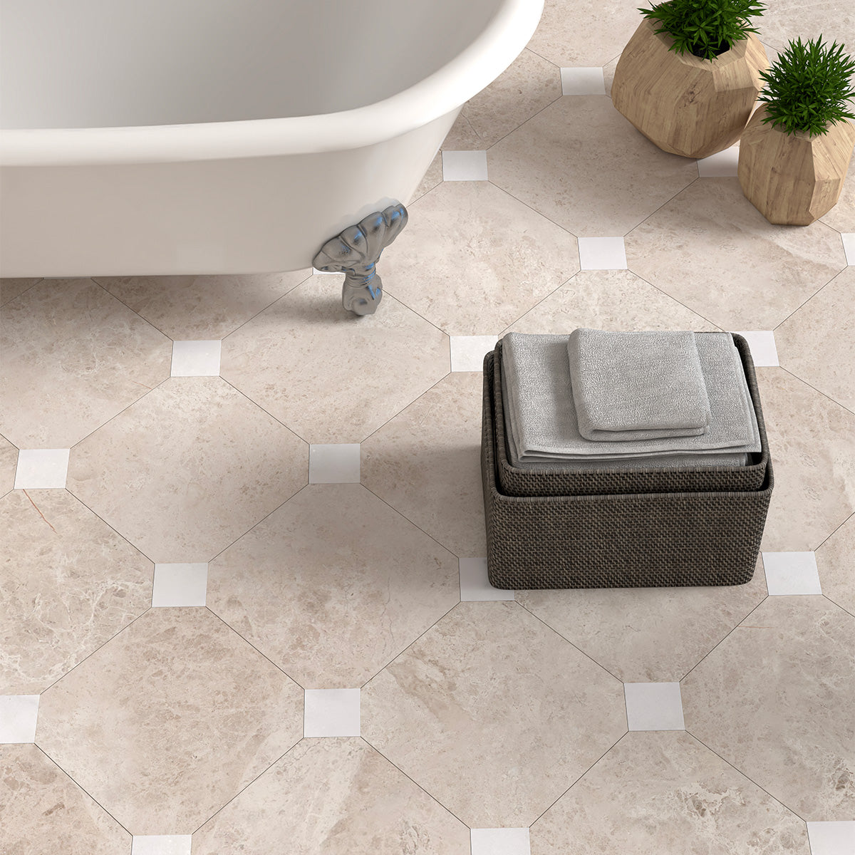 Fitz Tundra Honed Octagon Marble Tile 457x457x12mm