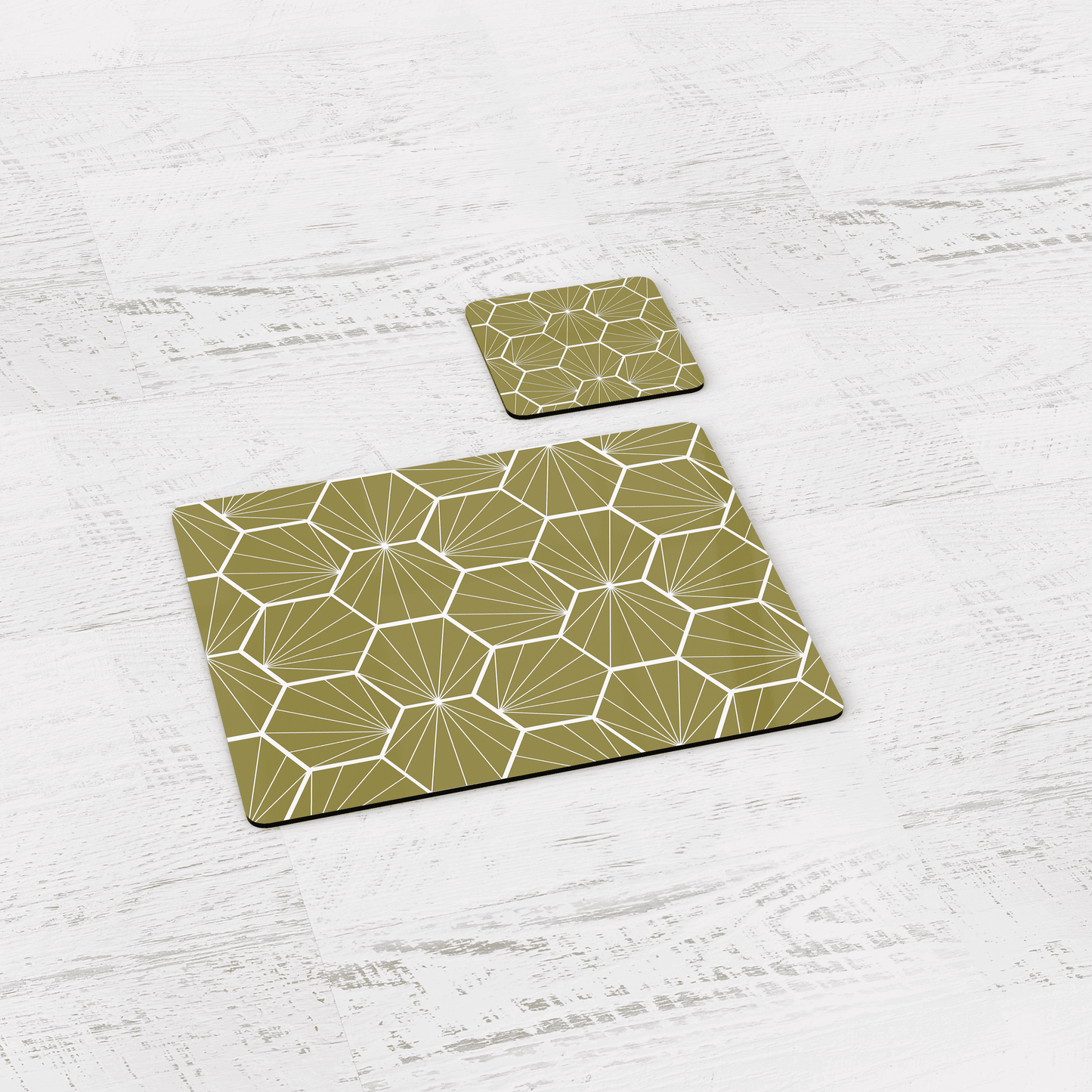 Olive Green Geometric Hexagons Placemats, Set of 4 or Set of 6