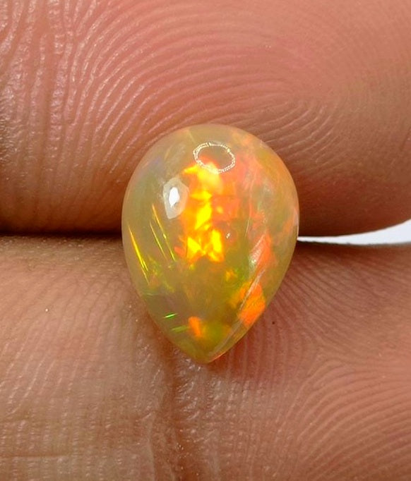 3.7ct Honey Fire Opal - Welo Opal - Pear Shape Opal - October Birthstone - 13.2x10x5.7