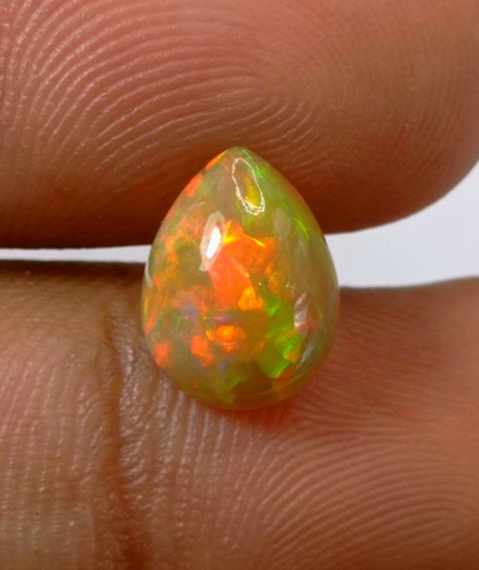 3.7ct Honey Fire Opal - Welo Opal - Pear Shape Opal - October Birthstone - 13.2x10x5.7