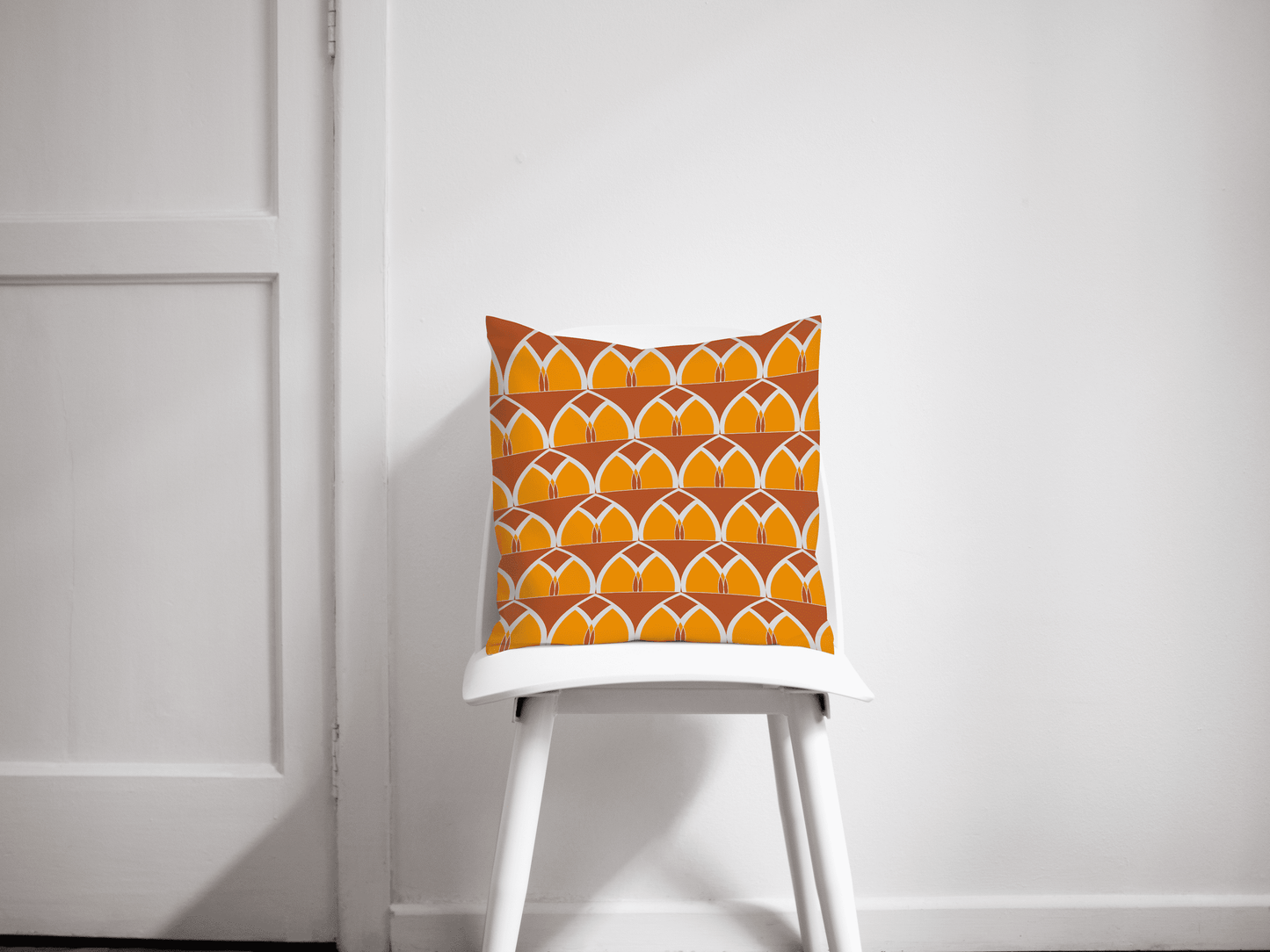 Orange and Yellow Geometric Arches Design Cushion, Throw Pillow