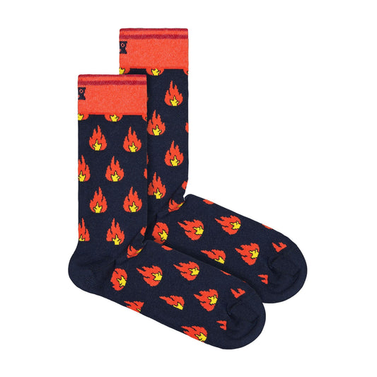 1 Pack Unisex Cotton Navy Flames Design Socks