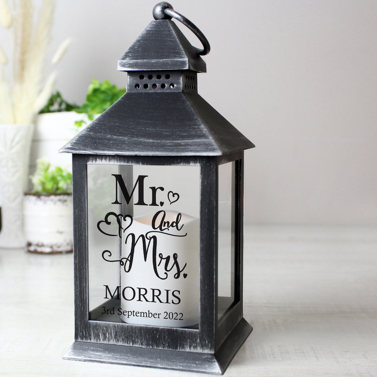 Personalised Mr And Mrs Rustic Black Lantern