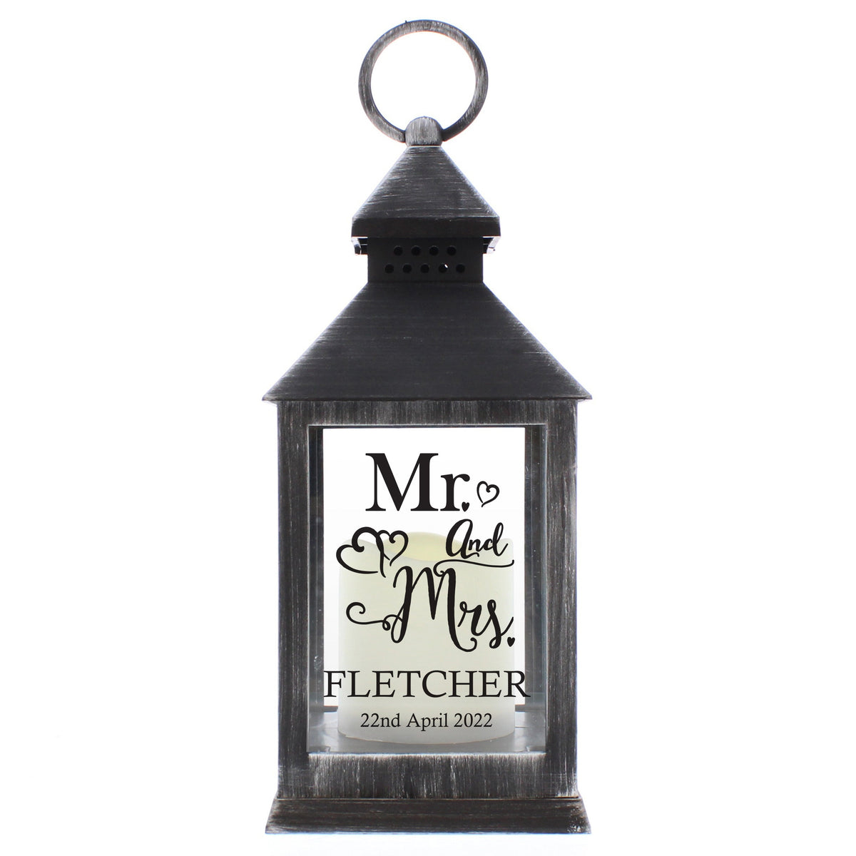 Personalised Mr And Mrs Rustic Black Lantern