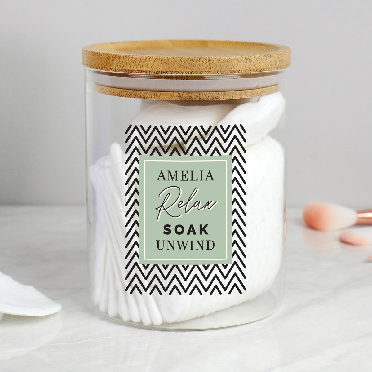 Personalised Relax Soak Unwind Glass Jar With Bamboo Lid