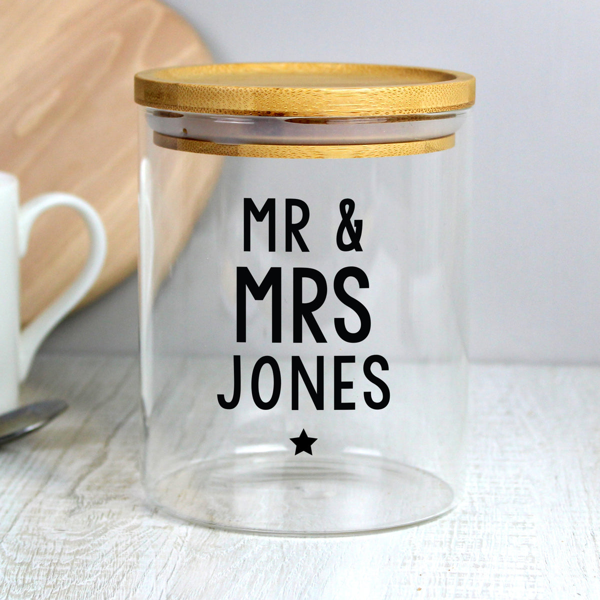 Personalised Free Text Glass Jar With Bamboo Lid