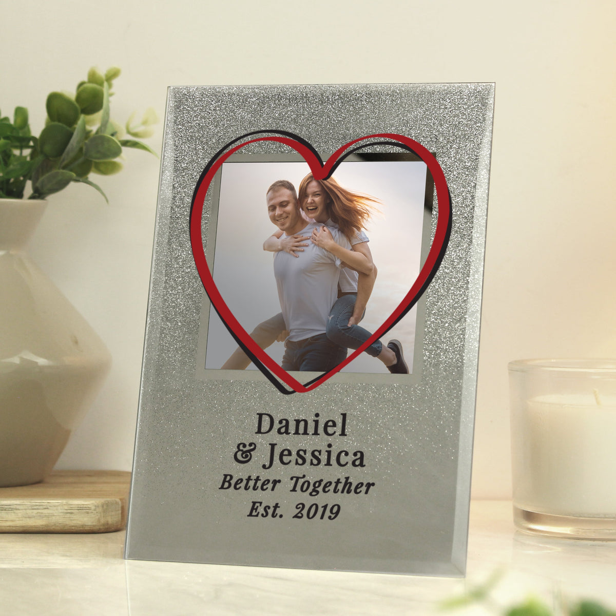 Personalised Heart 4x4 Inch Glitter Glass Photo Frame