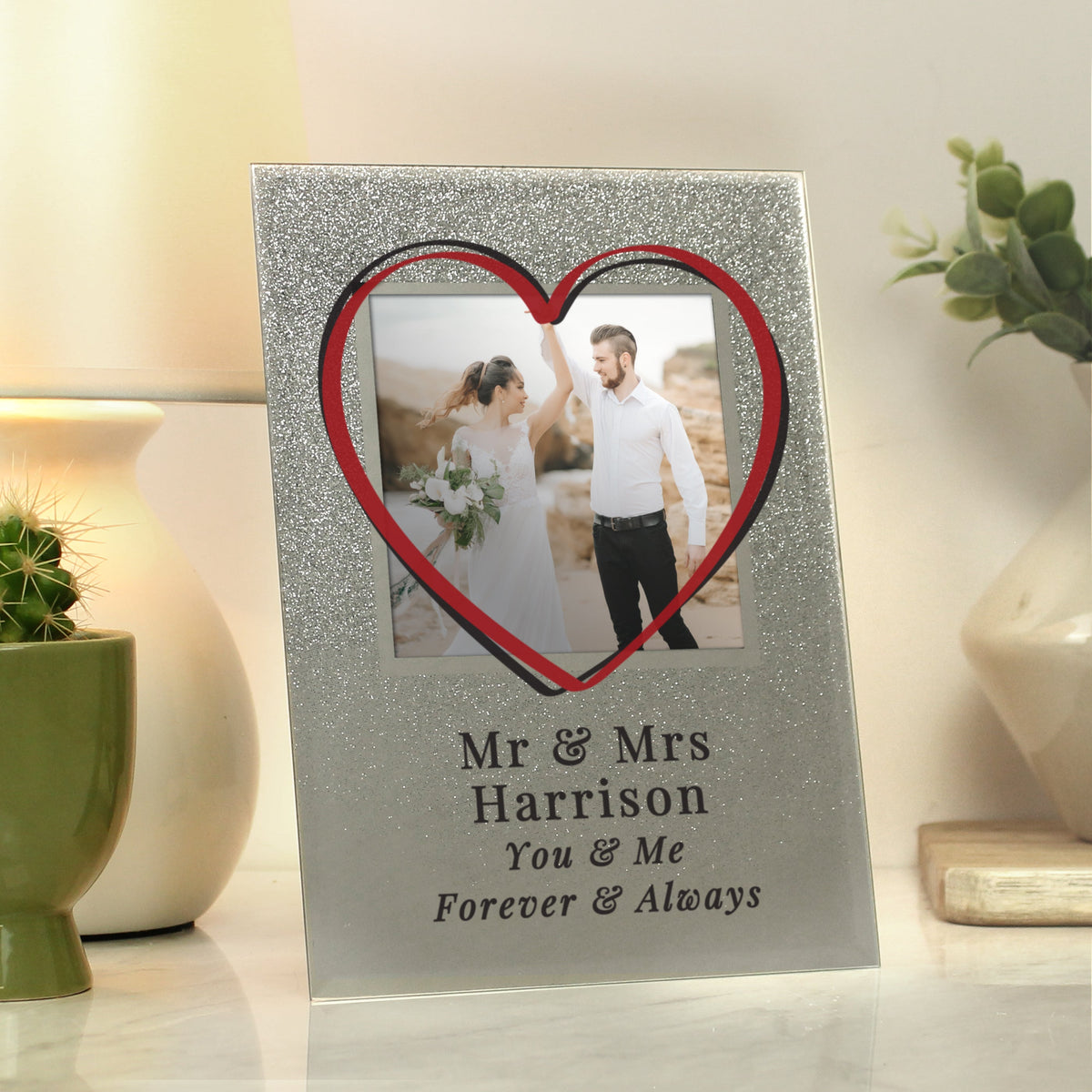 Personalised Heart 4x4 Inch Glitter Glass Photo Frame