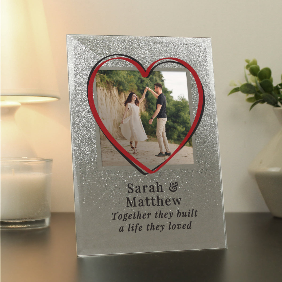 Personalised Heart 4x4 Inch Glitter Glass Photo Frame