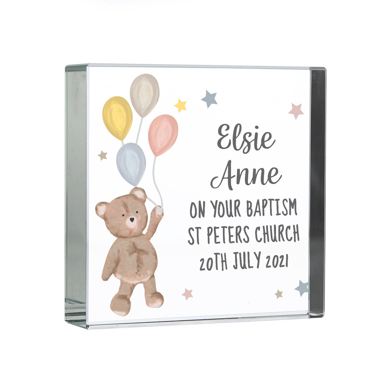Personalised Teddy & Balloons Large Crystal Token