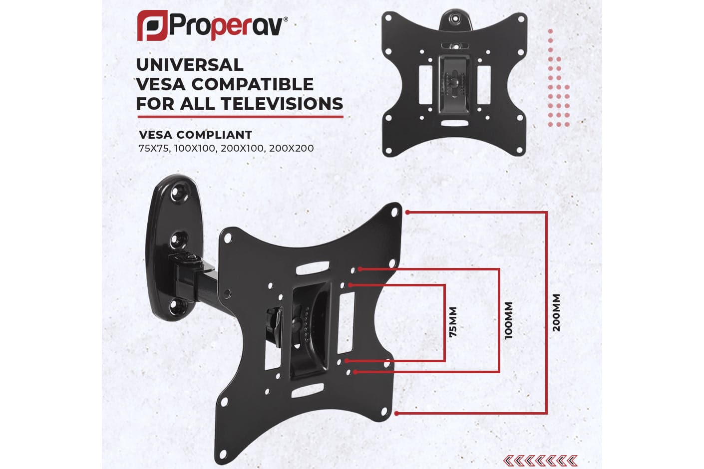 ProperAV TV Wall Bracket (23" - 43" / 30kg Capacity / VESA Max. 200x200) - Black