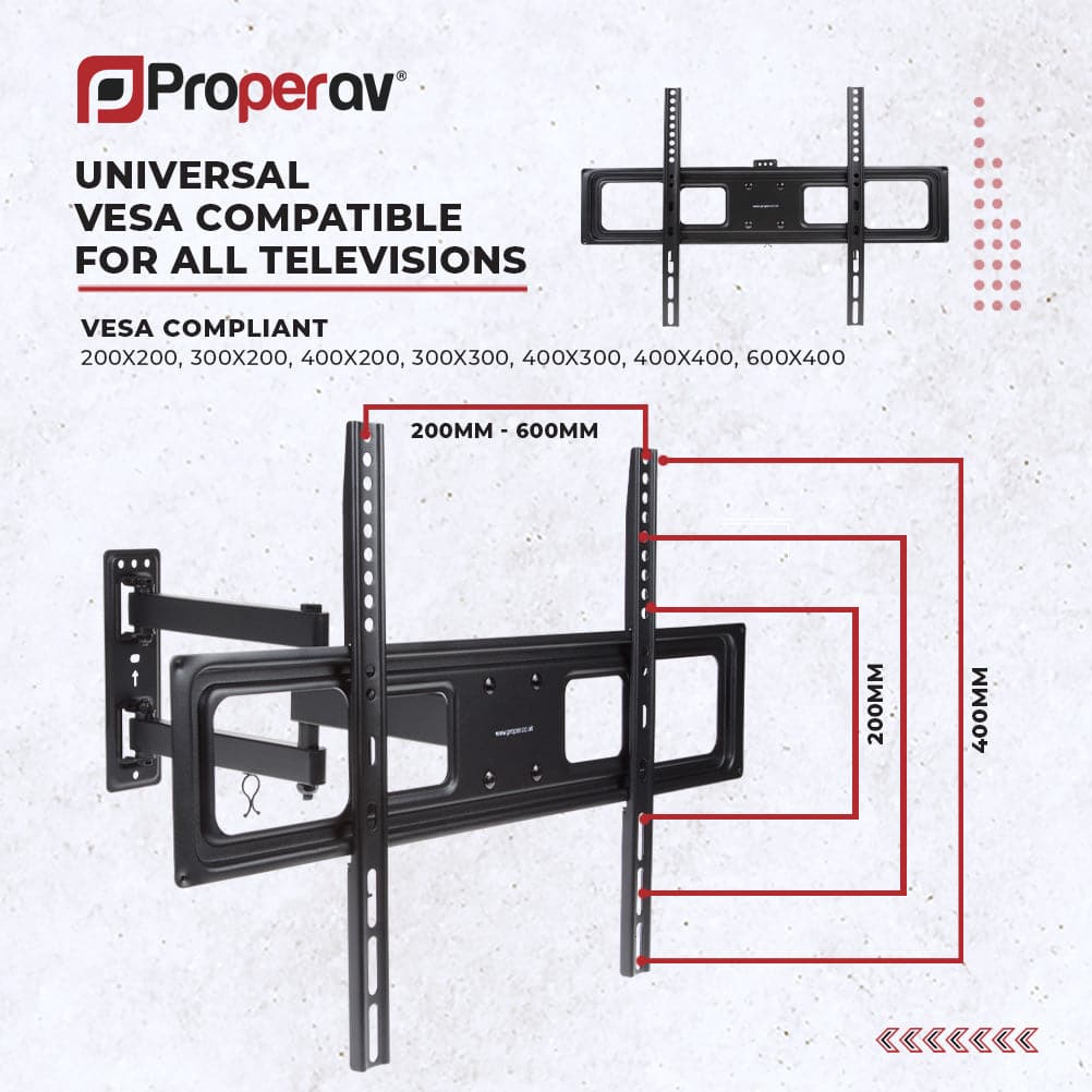 ProperAV TV Wall Bracket (37" - 70" / 35kg Capacity / VESA Max. 600x400) - Black