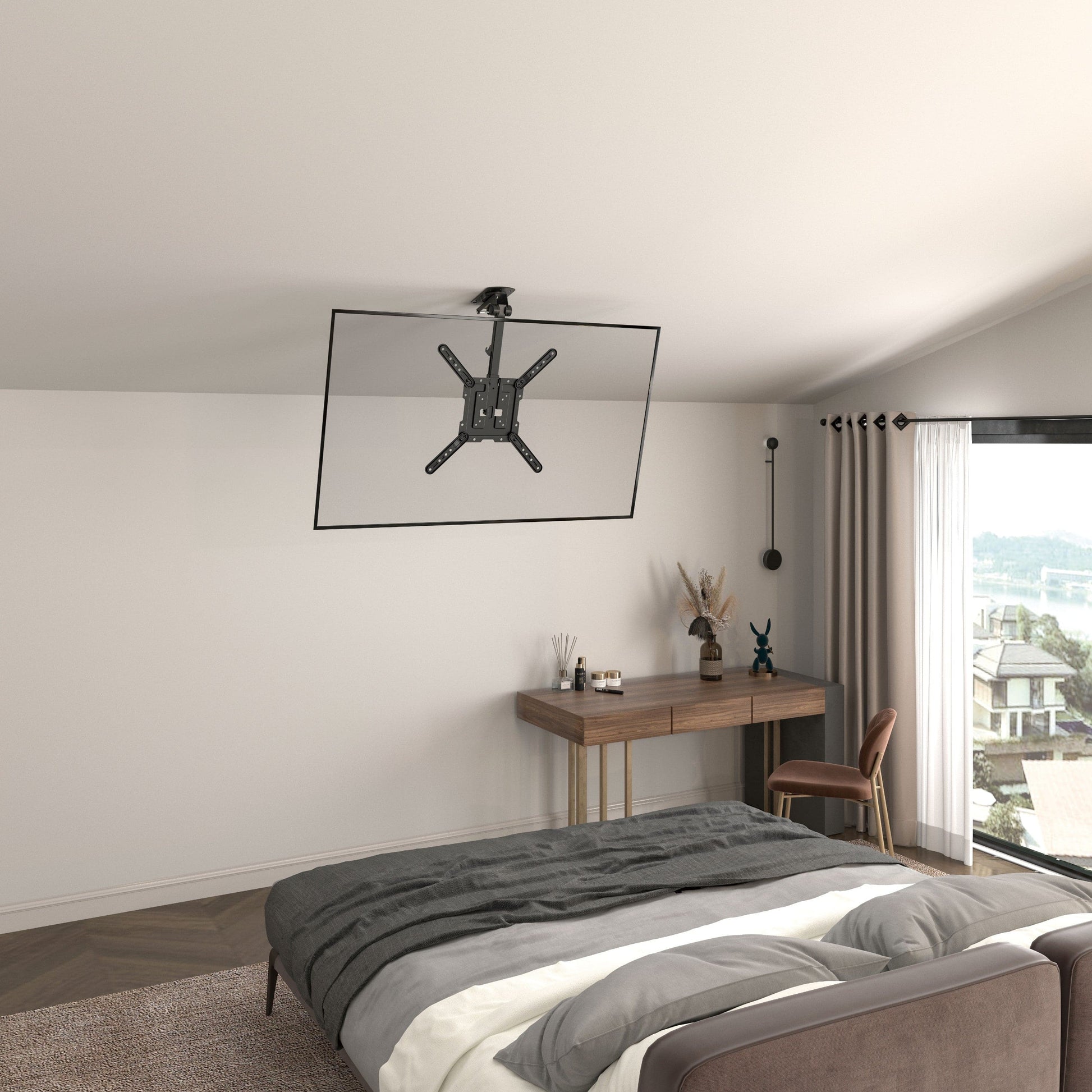 ProperAV Retractable Fold-Up Ceiling TV Bracket (23" - 55" / 20kg Capacity / VESA Max. 400x400) - Black