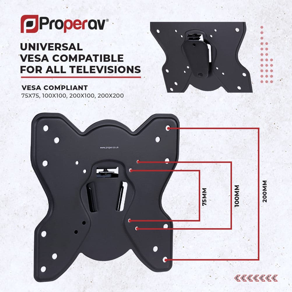 ProperAV Flat TV Wall Bracket (23" - 43" / 25kg Capacity / VESA Max. 200x200) - Black