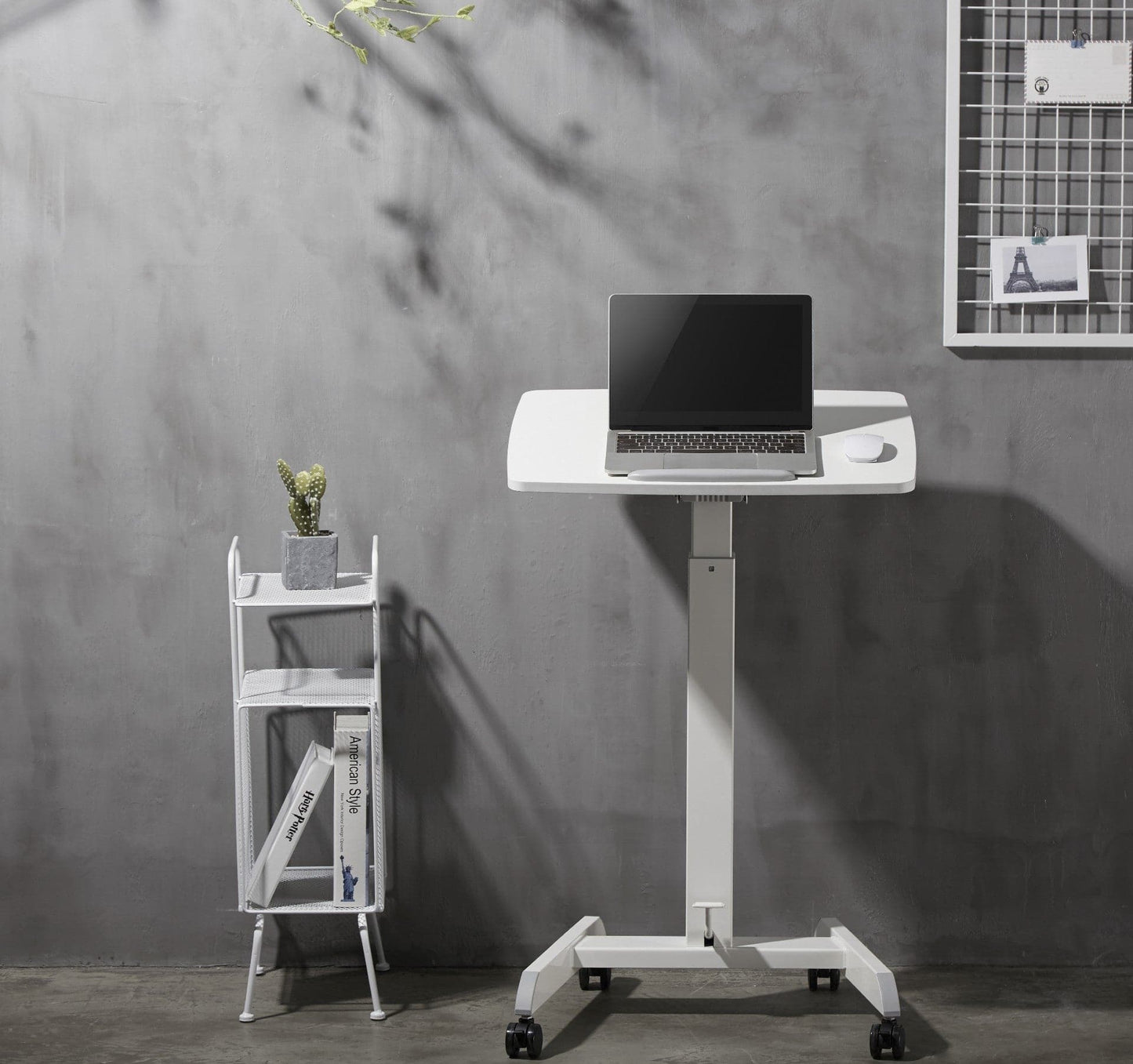 ProperAV Mobile Desk Trolley Workstation with Gas Spring Height Adjustment - White