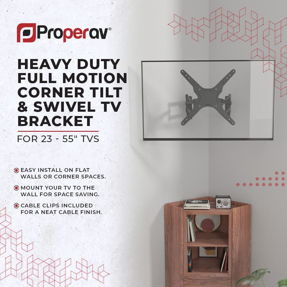 ProperAV Corner TV Wall Bracket (23" - 55" / 45kg Capacity / VESA Max. 400x400) - Black