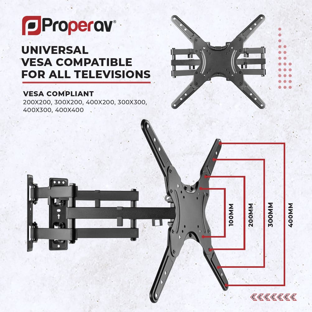 ProperAV Corner TV Wall Bracket (23" - 55" / 45kg Capacity / VESA Max. 400x400) - Black