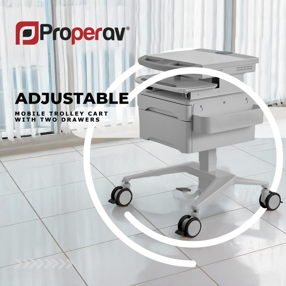 ProperAV Mobile Workstation Trolley Cart with Drawers