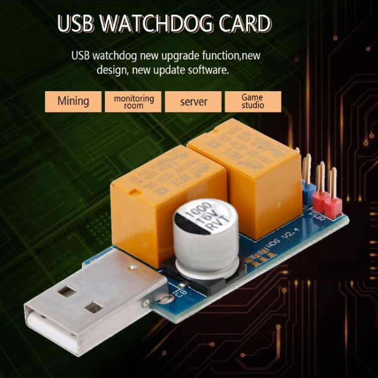 USB Watchdog Card Double Relay Unattended Automatic Restart Blue Screen Crash Timer Reboot for 24H Mining Server Gaming