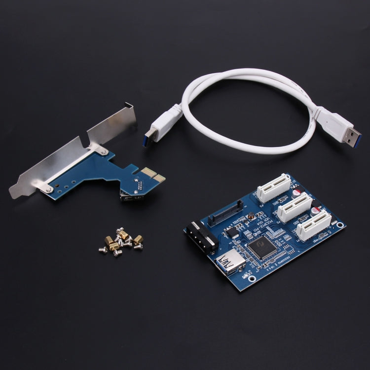PCI-E 1 to 3 PCI Express 1 Slots Riser Card 3 PCI-E Slot Adapter PCI-E Port Multiplier Card with 60cm USB Cable
